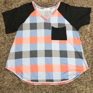 Hopely Plaid Short Sleeve Top Size Large